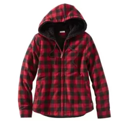 Women's L.L.Bean Plaid Flannel Sherpa Lined Flannel Full Zip Hoodie
