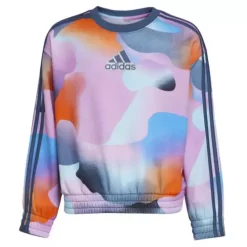 Girls' Adidas Long Sleeve All Over Print 3-Stripe Crewneck Sweatshirt